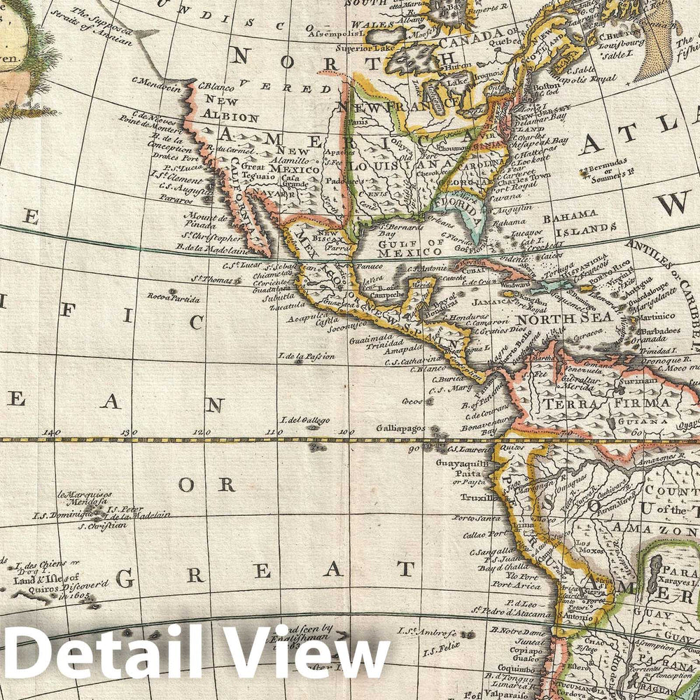 Historic Map : North America and South America, Bowen, 1747, Vintage Wall Art