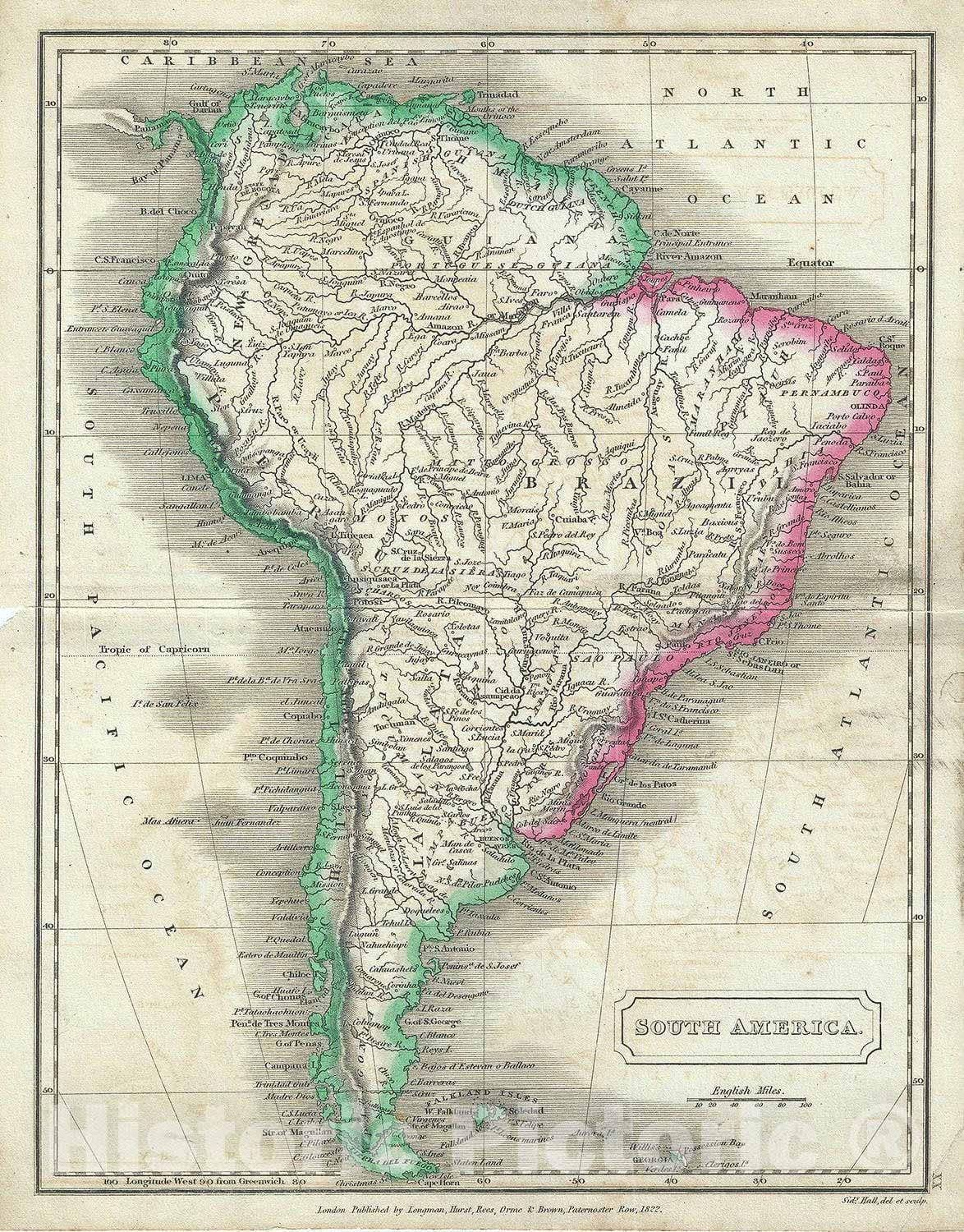 Historic Map : South America, Butler, 1822, Vintage Wall Art