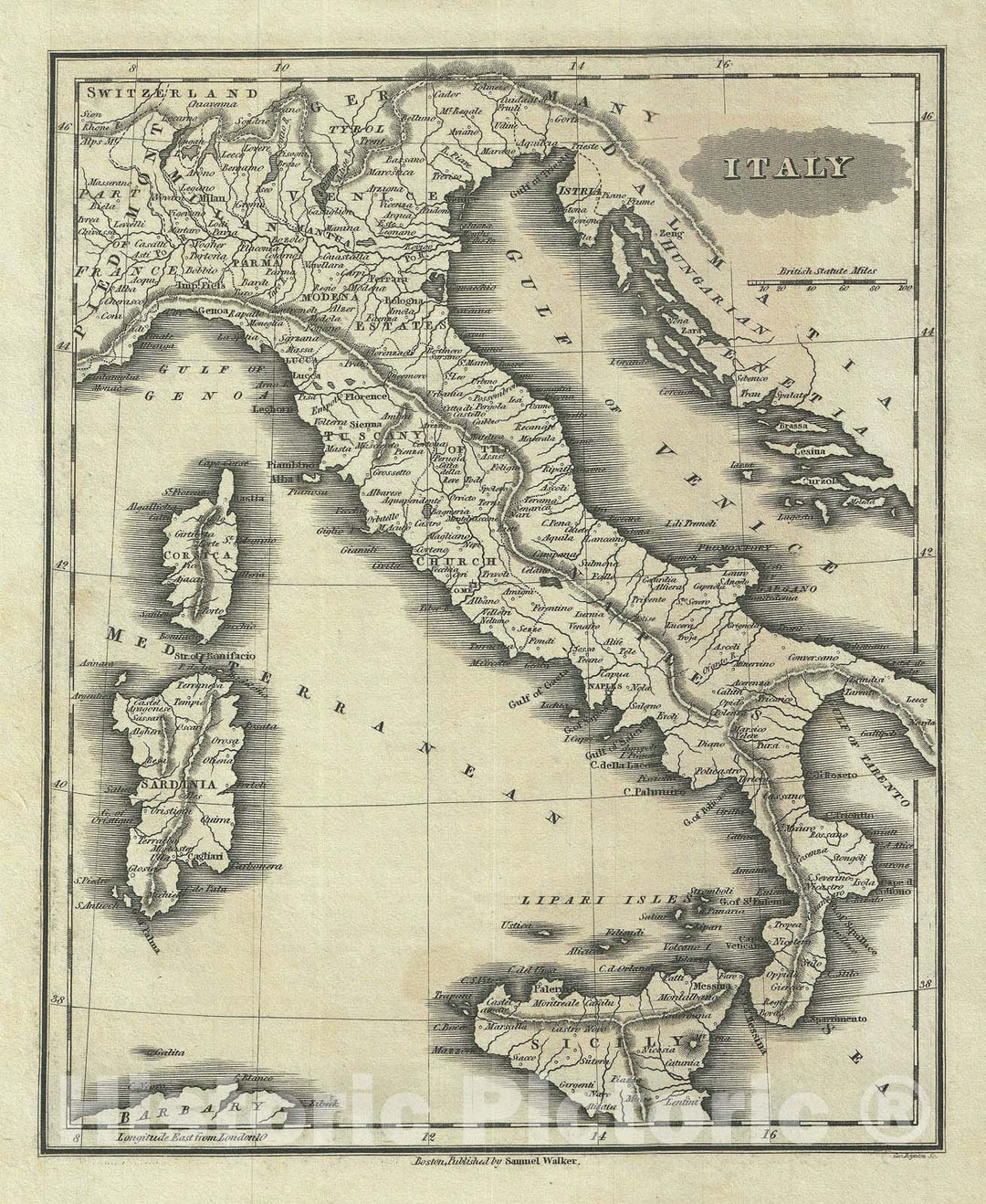 Historic Map : Italy, Malte-Brun, 1828, Vintage Wall Art