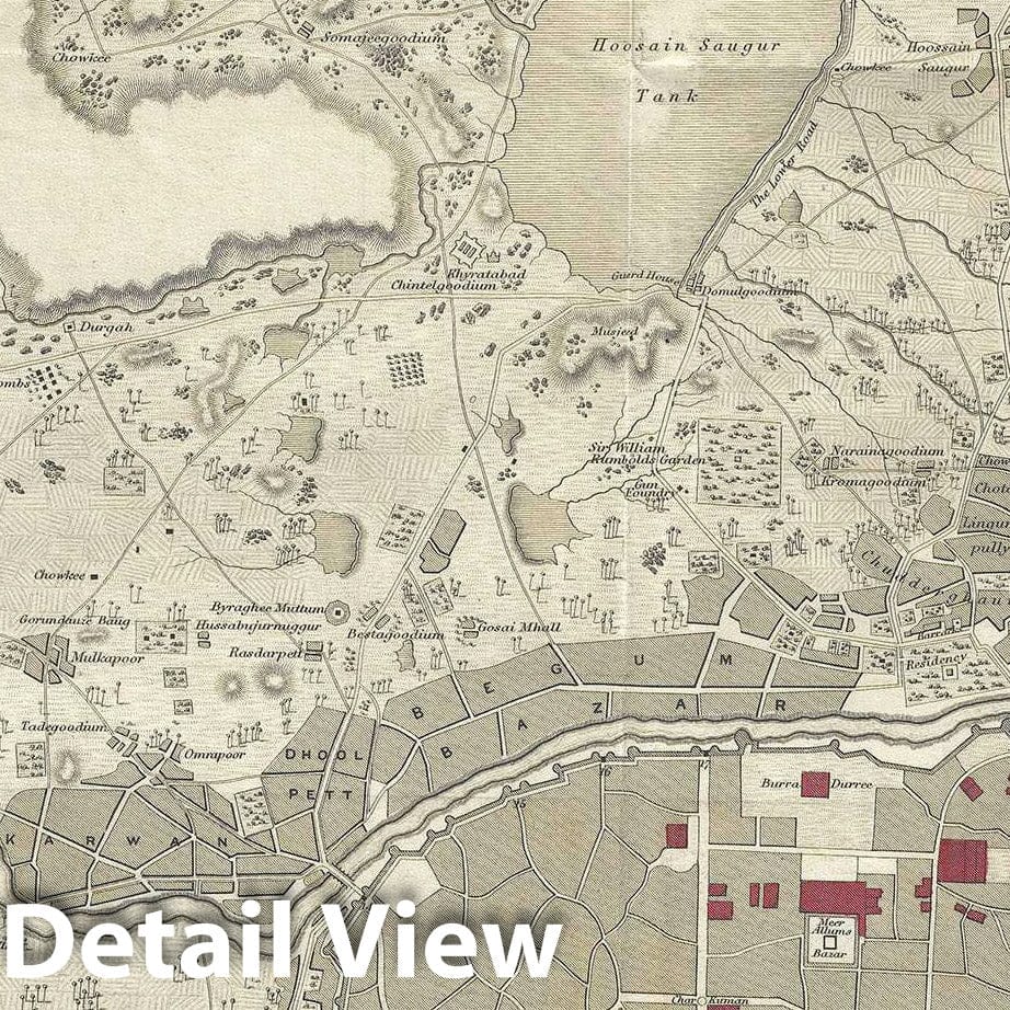 Historic Map : Plan of The City of Hyderabad, Telangana, India, Pharoah, 1854, Vintage Wall Art