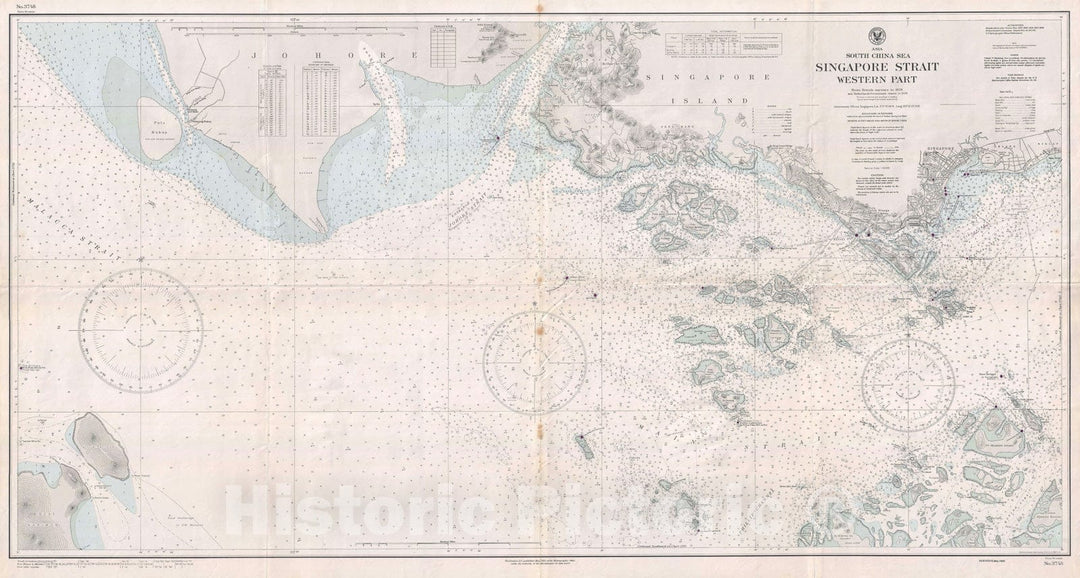 Historic Map : Nautical Chart Singapore Strait, U.S. Navy Hydrographic Office, 1945, Vintage Wall Art