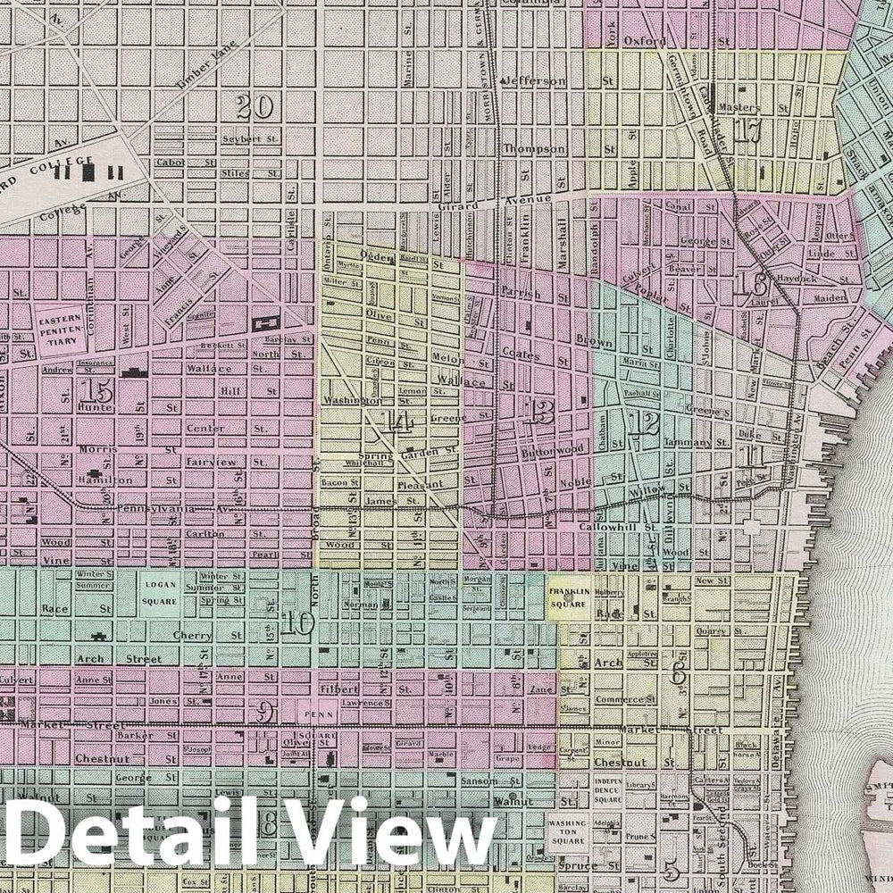 Historic Map : Plan of Philadelphia, Colton, 1856, Vintage Wall Art