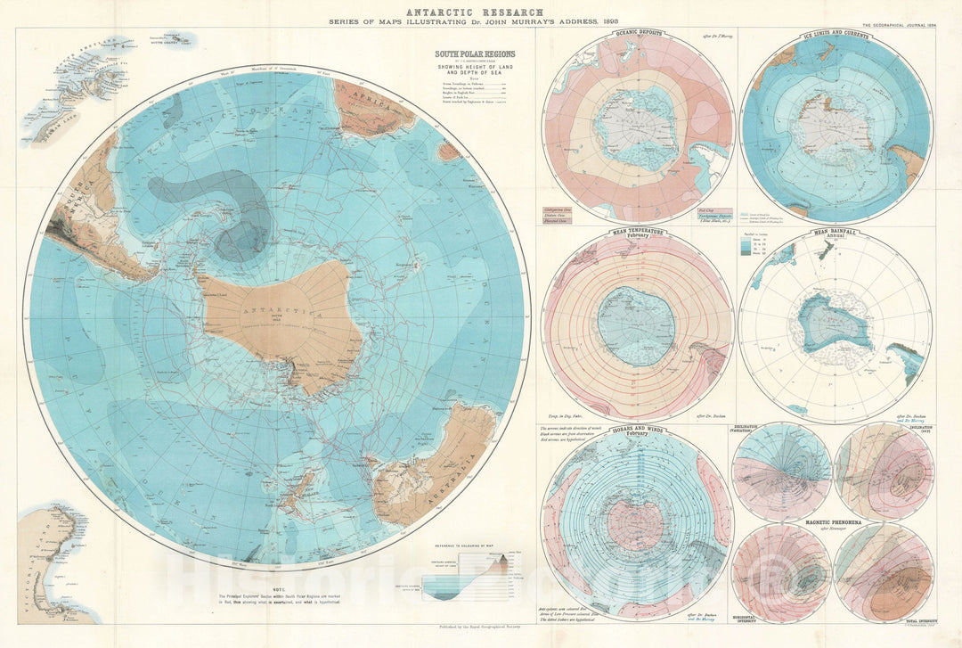 Historic Map : Antarctica and its Different Characteristics, Bartholomew, 1894, Vintage Wall Art