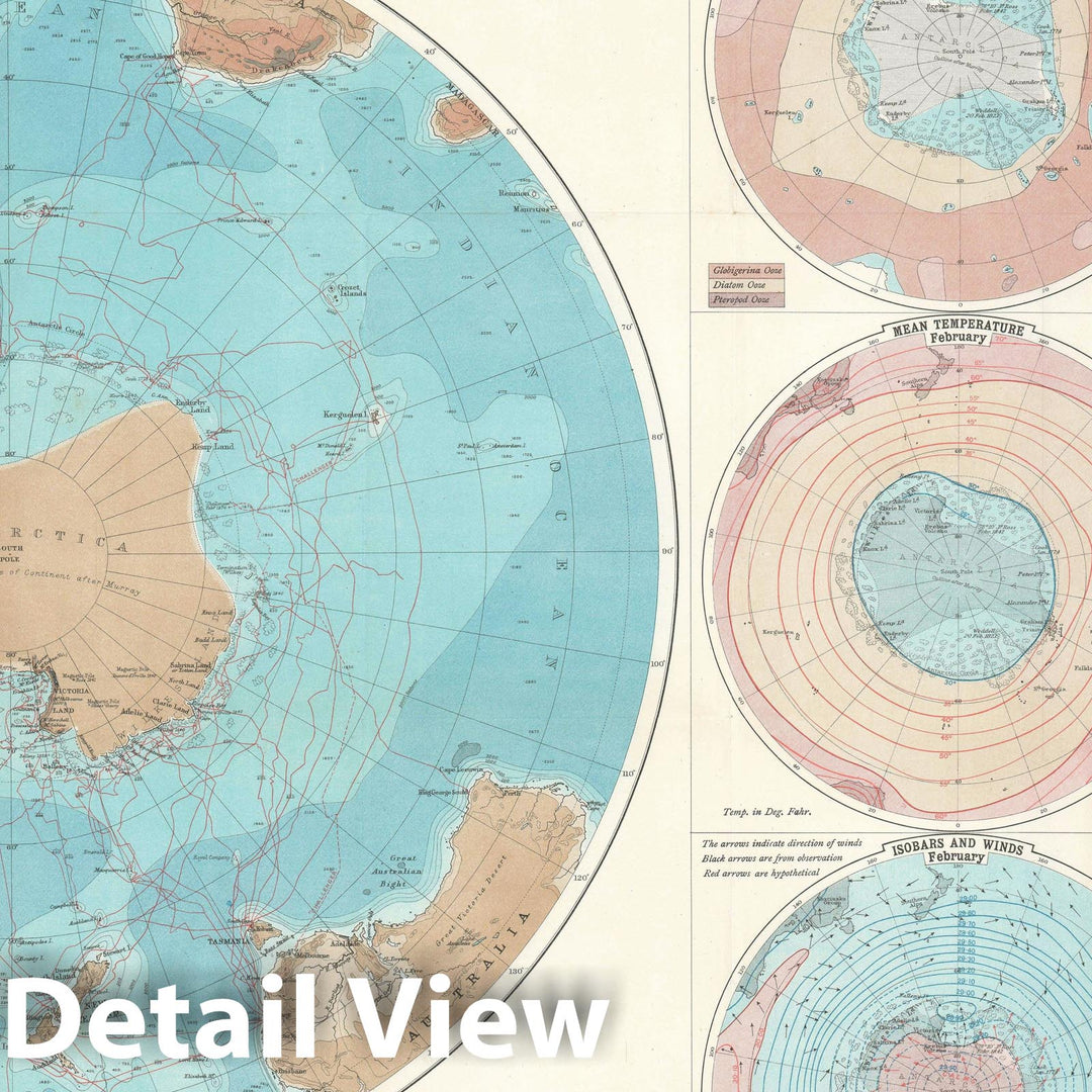 Historic Map : Antarctica and its Different Characteristics, Bartholomew, 1894, Vintage Wall Art