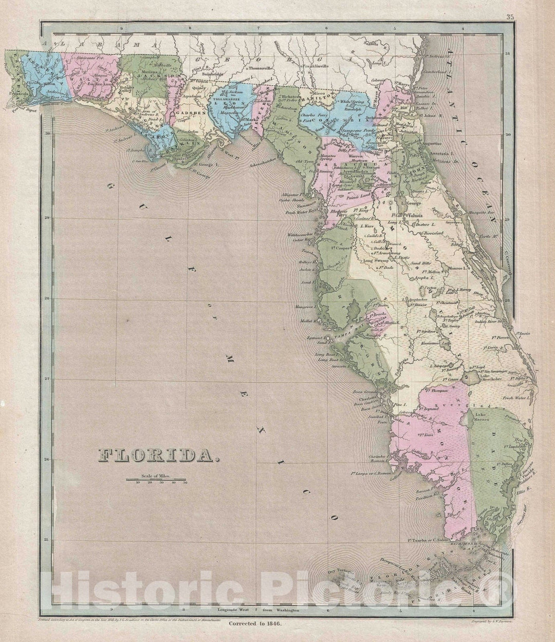 Historic Map : Florida, BraArtd, 1846, Vintage Wall Art