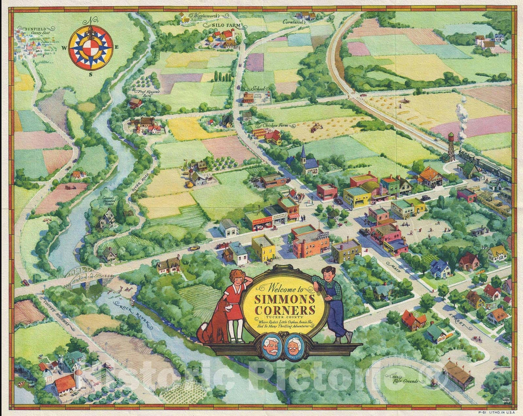 Historic Map : Simmons Corners "Little Orphan Annie Radio Show", Kieth Ward, 1936, Vintage Wall Art