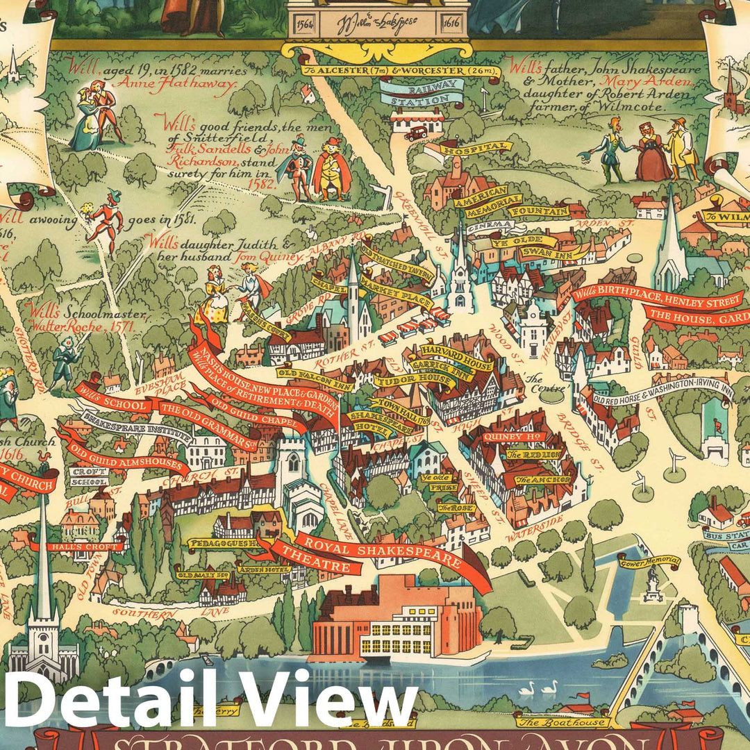 Historic Map : Kerry Lee Pictorial Map of Stratford-upon-Avon, England, 1948, Vintage Wall Art