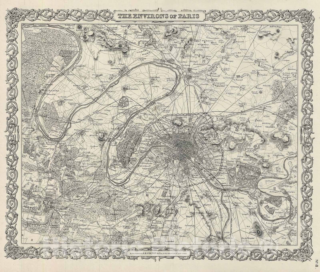 Historic Map : Plan of Paris, Colton, 1856, Vintage Wall Art