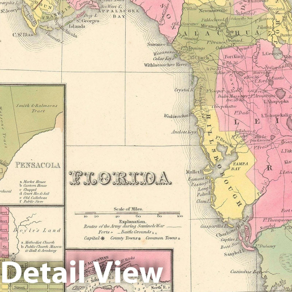 Historic Map : Florida w/ Leigh Read County!, Mitchell - Tanner, 1846, Vintage Wall Art