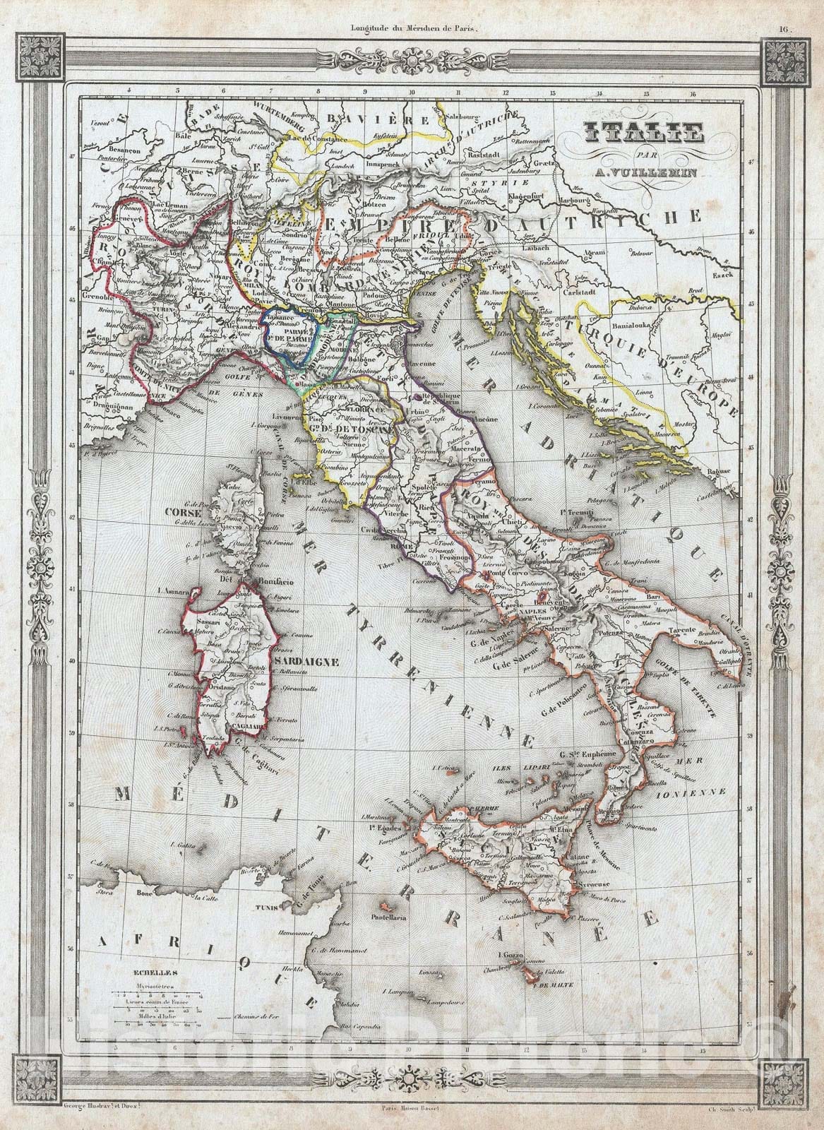 Historic Map : Italy, Vuillemin, 1852, Vintage Wall Art