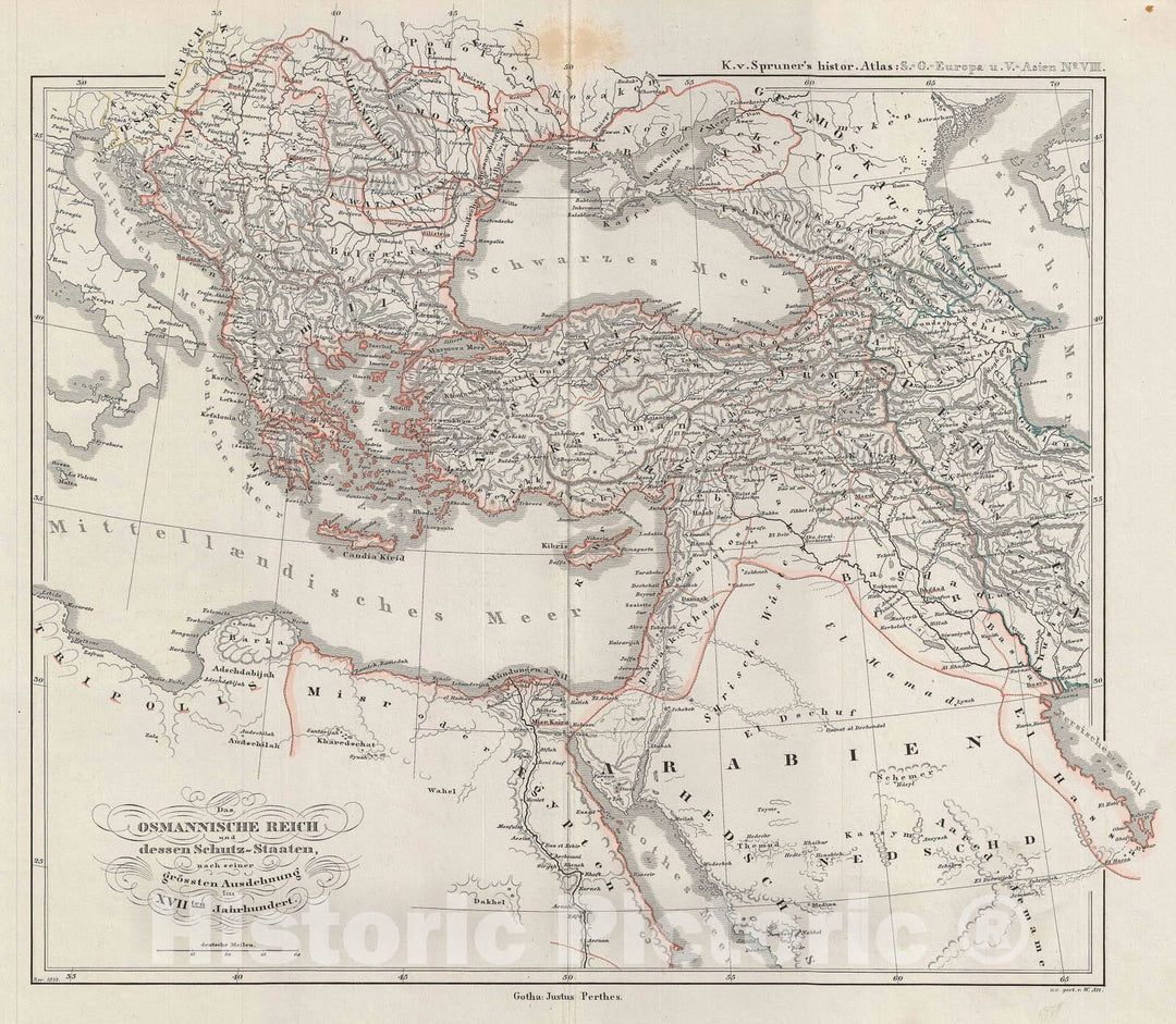 Historic Map : The Ottoman Empire after The 17th century, Spruner, 1854, Vintage Wall Art