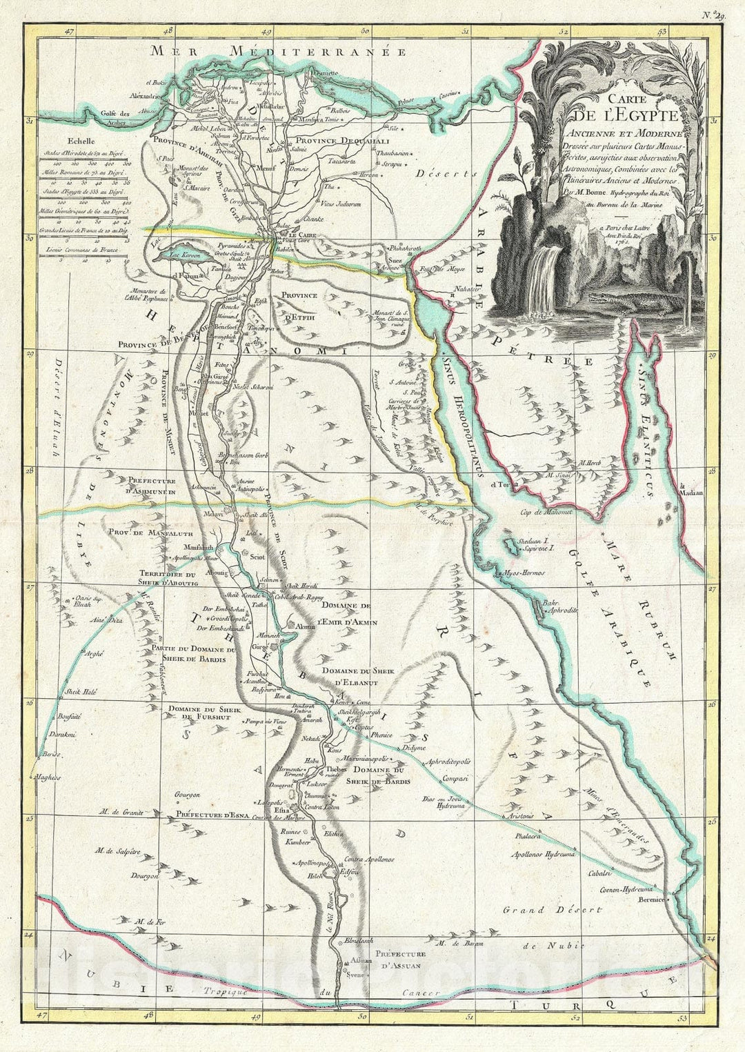 Historic Map : Egypt and The Sinai, Bonne, 1762, Vintage Wall Art