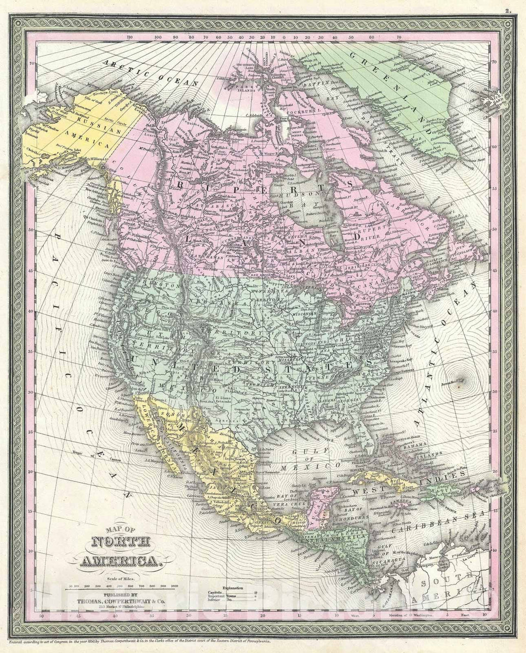 Historic Map : North America, Mitchell, 1853, Vintage Wall Art