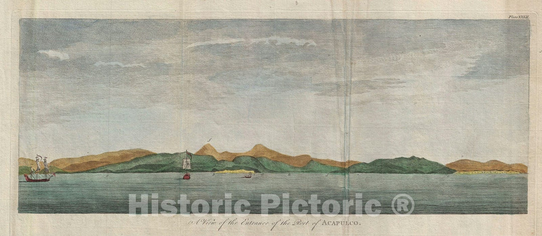 Historic Map : View of Port of Acapulco, Mexico, Anson , 1745, Vintage Wall Art