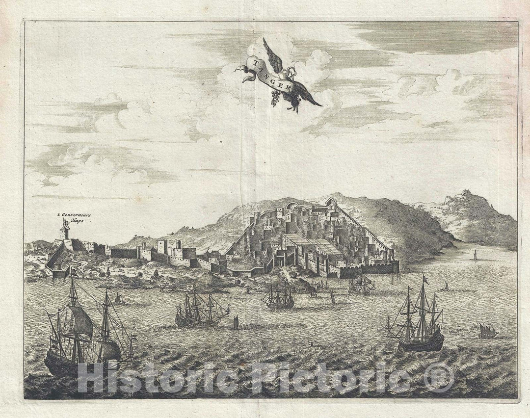 Historic Map : View of Tangier, Morocco, Dapper, 1686, Vintage Wall Art