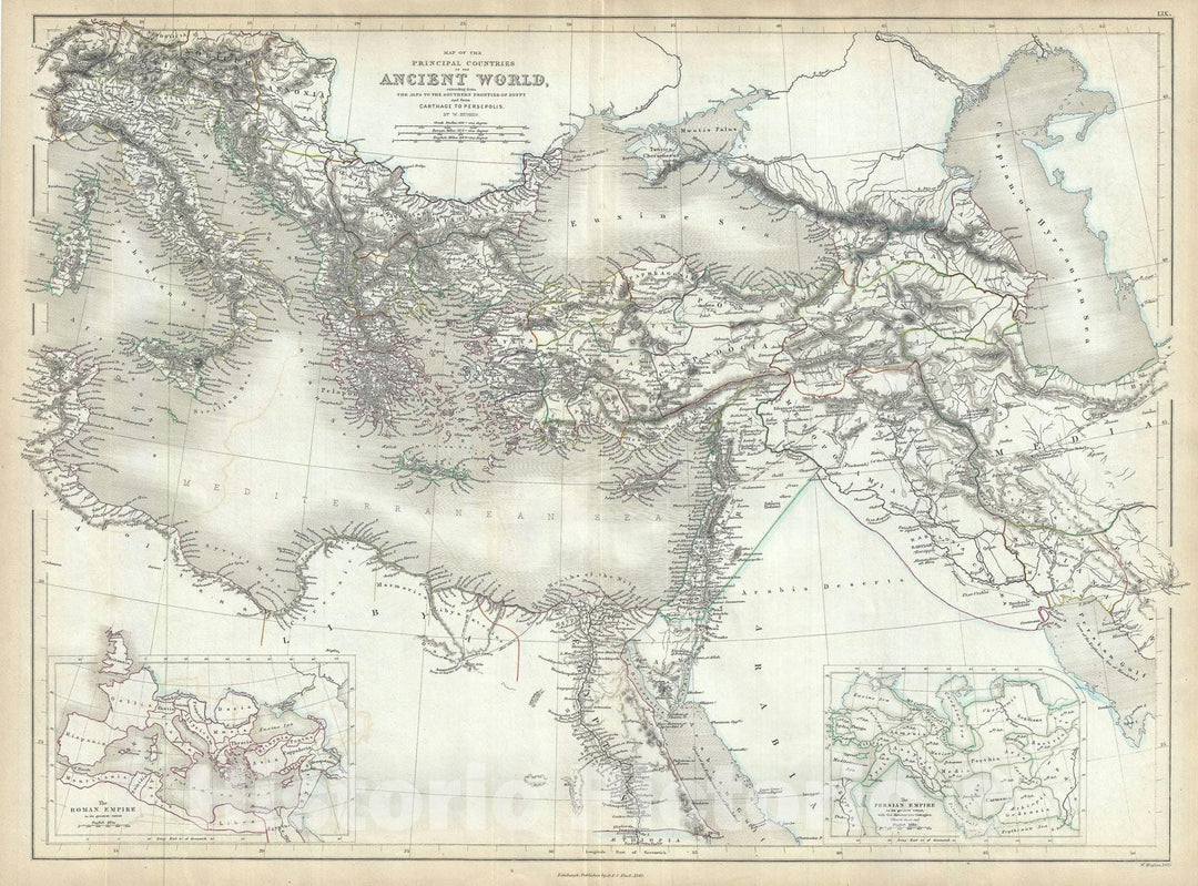 Historic Map : The Ancient World and The Empire of Alexander The Great, Black, 1844, Vintage Wall Art