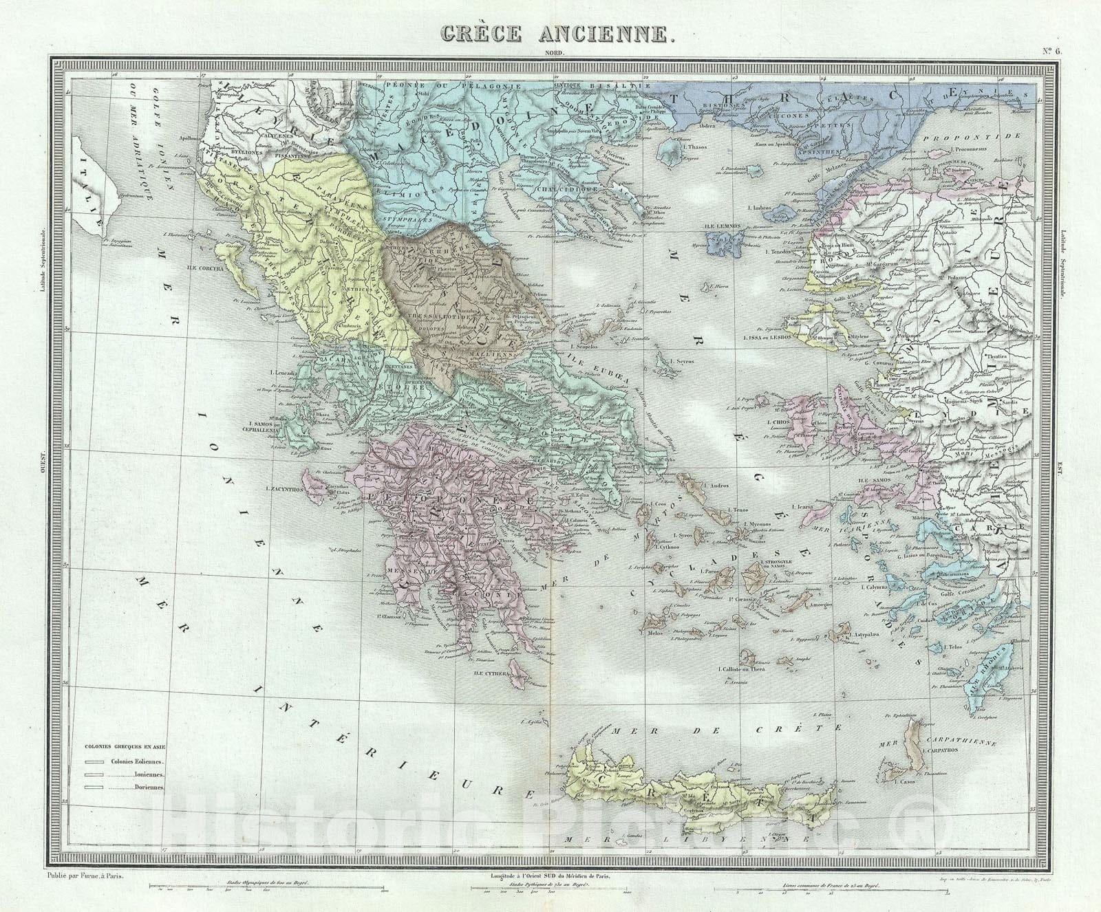 Historic Map : Ancient Greece, Tardieu, 1874, Vintage Wall Art