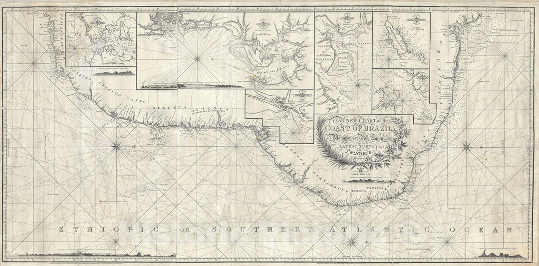 Historic Map : Nautical Chart Brazil, Norie, 1819, Vintage Wall Art