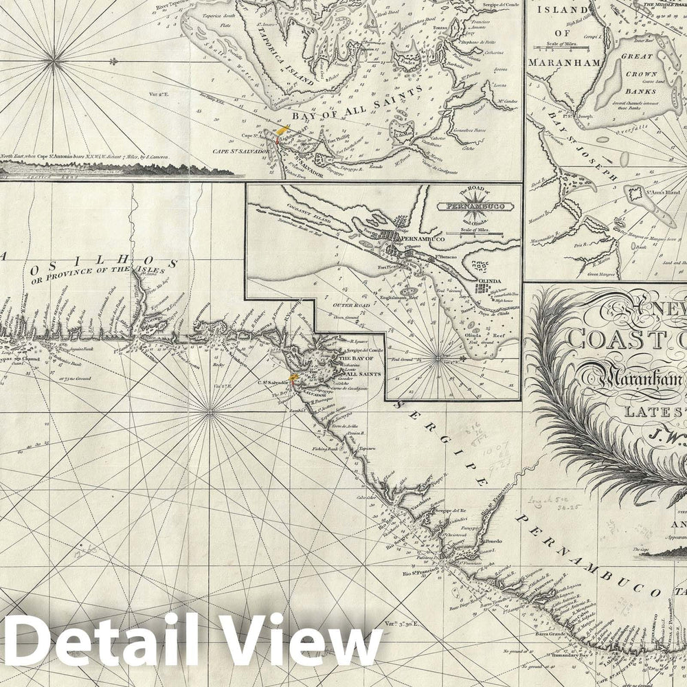 Historic Map : Nautical Chart Brazil, Norie, 1819, Vintage Wall Art