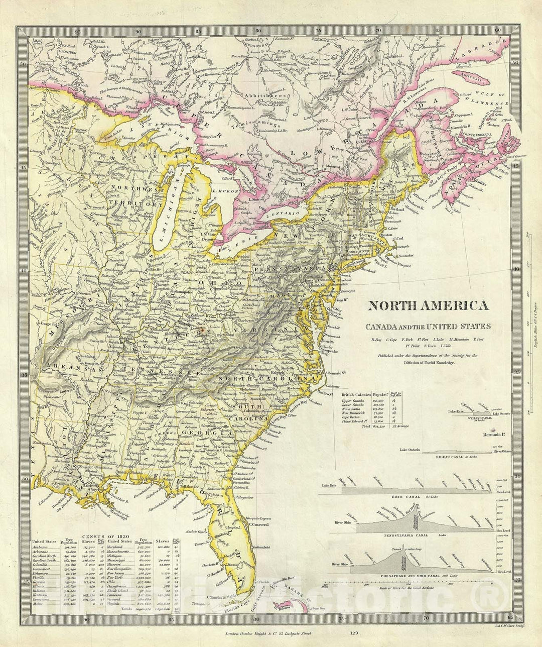 Historic Map : Canada and The United States, S.D.U.K., 1848, Vintage Wall Art