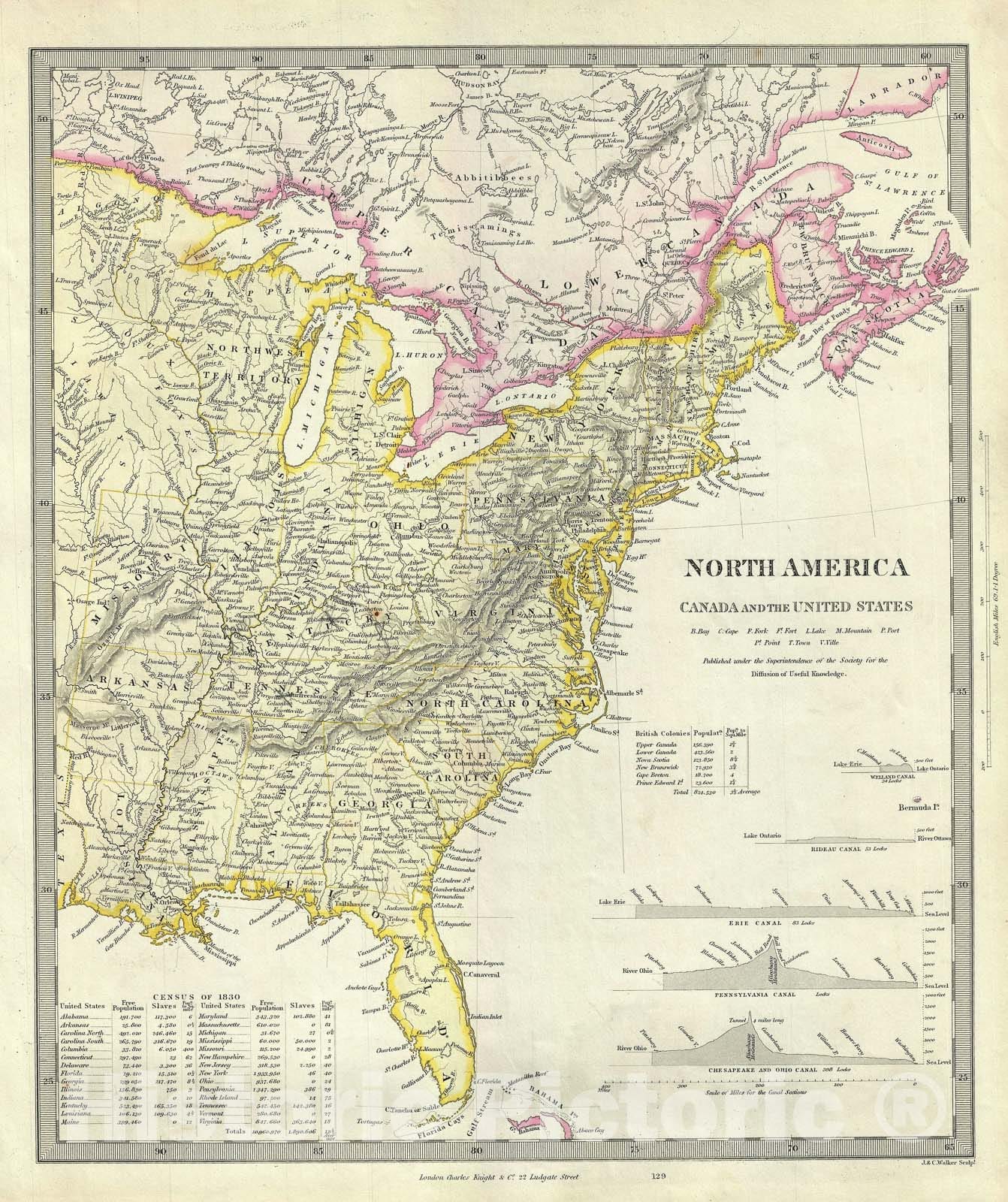 Historic Map : Canada and The United States, S.D.U.K., 1848, Vintage Wall Art