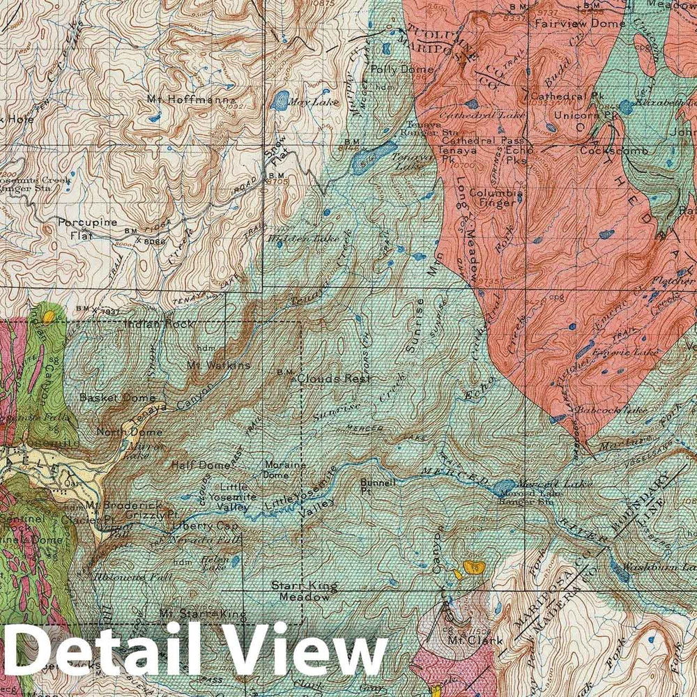 Historic Map : Yosemite National Park, U.S.G.S. Geologic, 1930, Vintage Wall Art