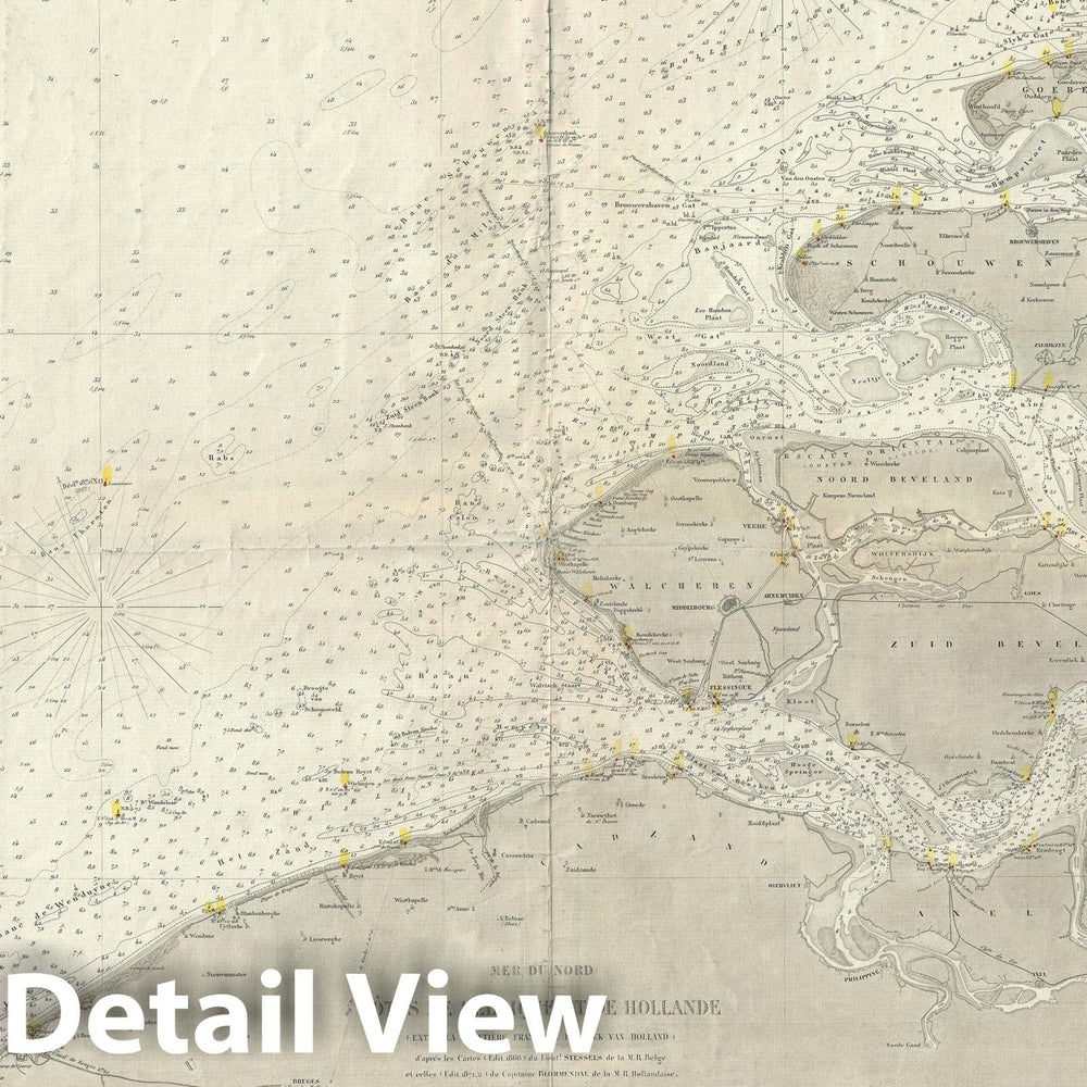 Historic Map : Nautical Chart Belgium and Holland, Depot de la Marine, 1887, Vintage Wall Art