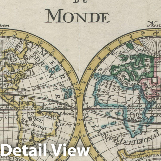 Historic Map : The World on Hemisphere Projection, de La Feuille, 1706, Vintage Wall Art