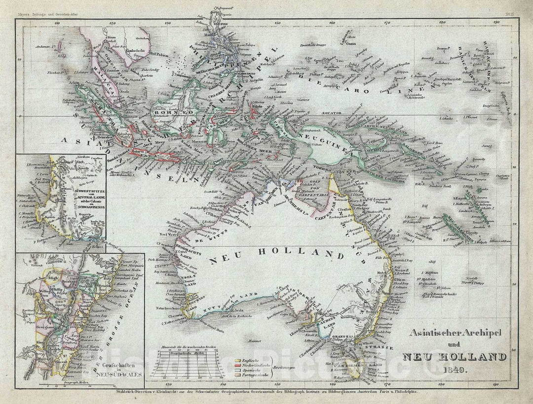 Historic Map : Australia and East Indies, Meyer, 1849, Vintage Wall Art