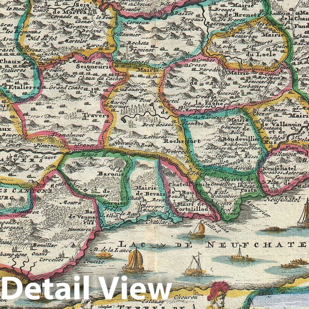 Historic Map : Neuchâtel, Switzerland, La Feuille, 1747, Vintage Wall Art