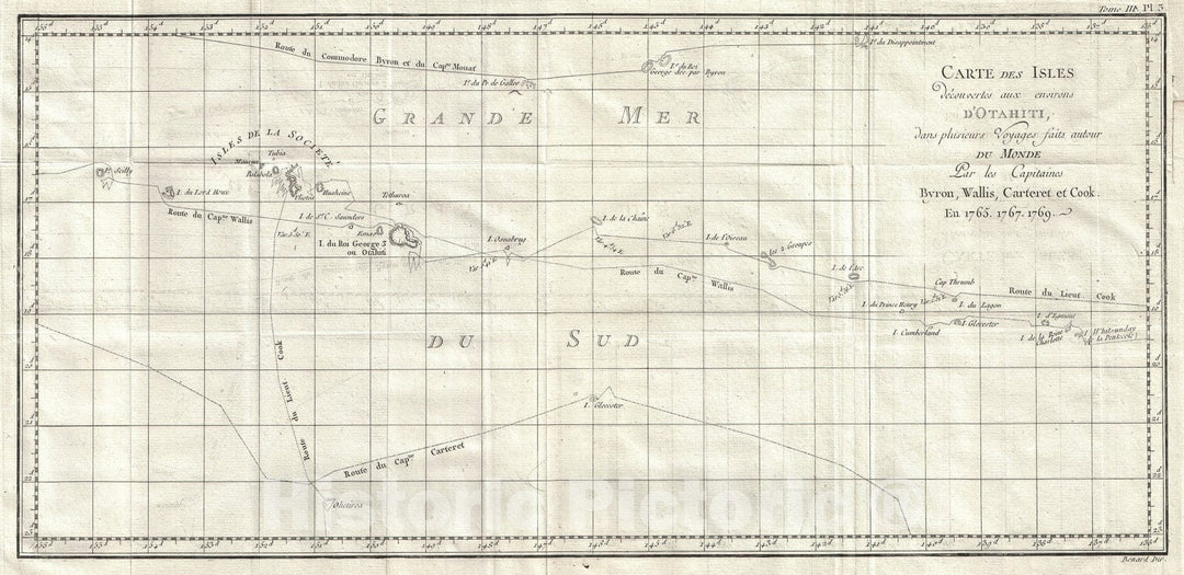 Historic Map : Tahiti, The Society Islands, and The Vicinity, Cook, 1769, Vintage Wall Art