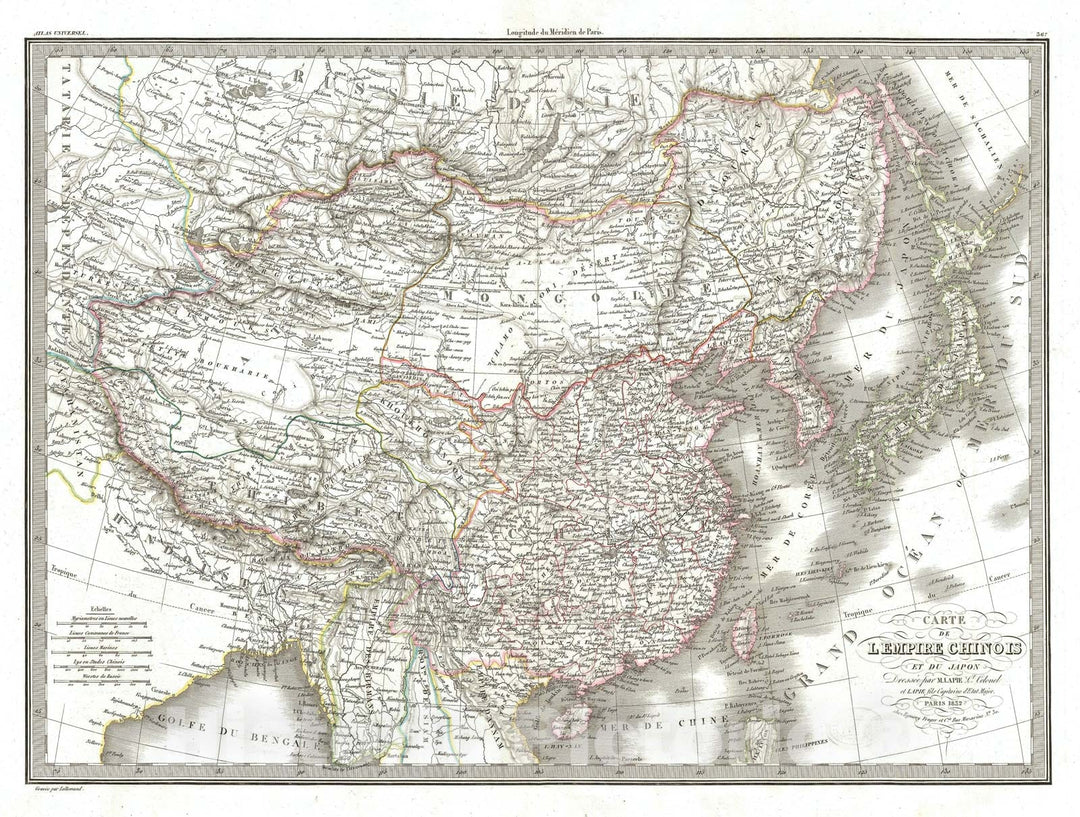 Historic Map : The Chinese Empire, Korea, and Japan, Lapie, 1832, Vintage Wall Art