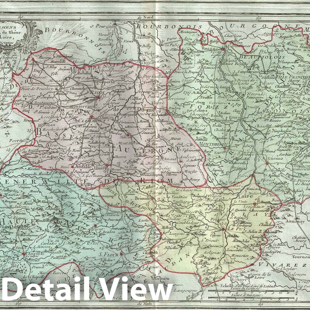 Historic Map : The Auvergne and Rhone-Alpes Regions of France, Desnos, 1786, Vintage Wall Art