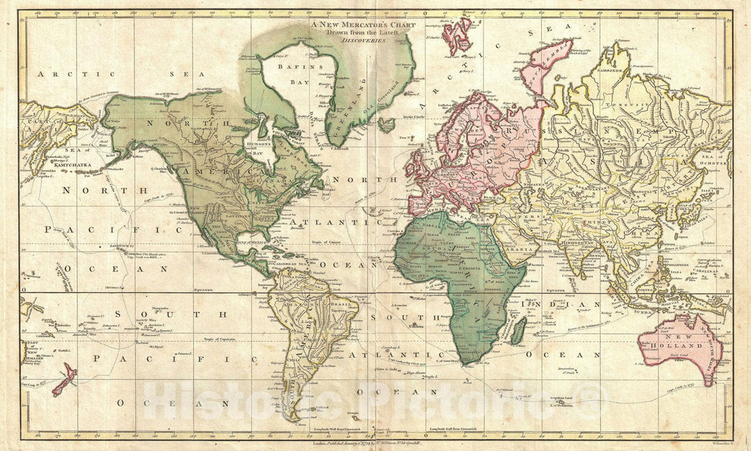 Historic Map : The World on a Mercator Projection, Wilkinson, 1794, Vintage Wall Art