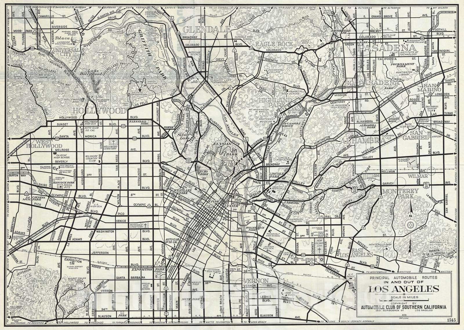 Historic Map : Los Angeles, California, 1946, Vintage Wall Art