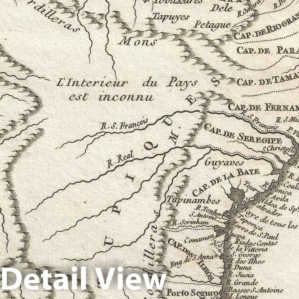 Historic Map : Brazil, Vaugondy, 1749, Vintage Wall Art