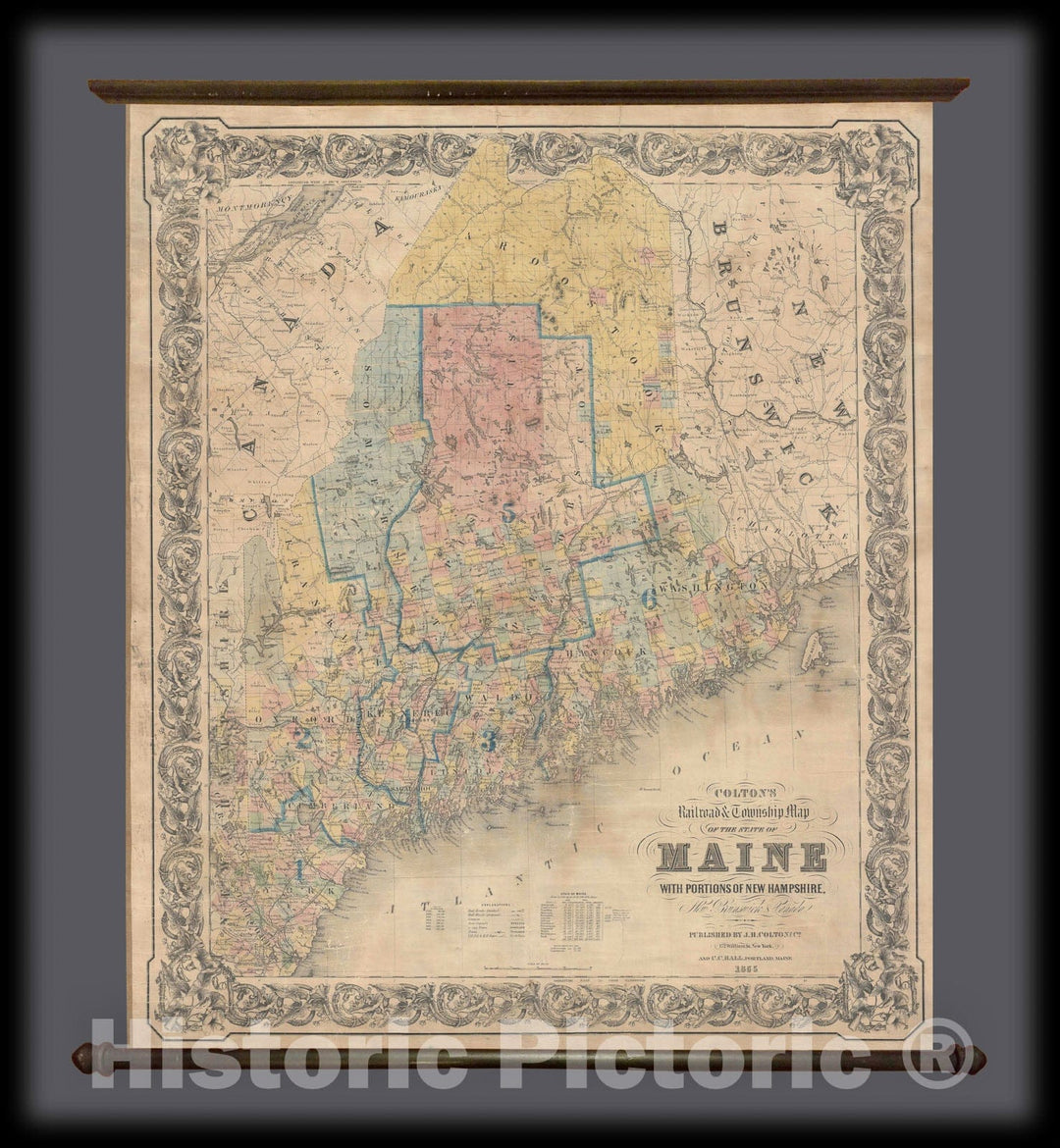 Historic Map : Maine, Colton, 1855, Vintage Wall Art