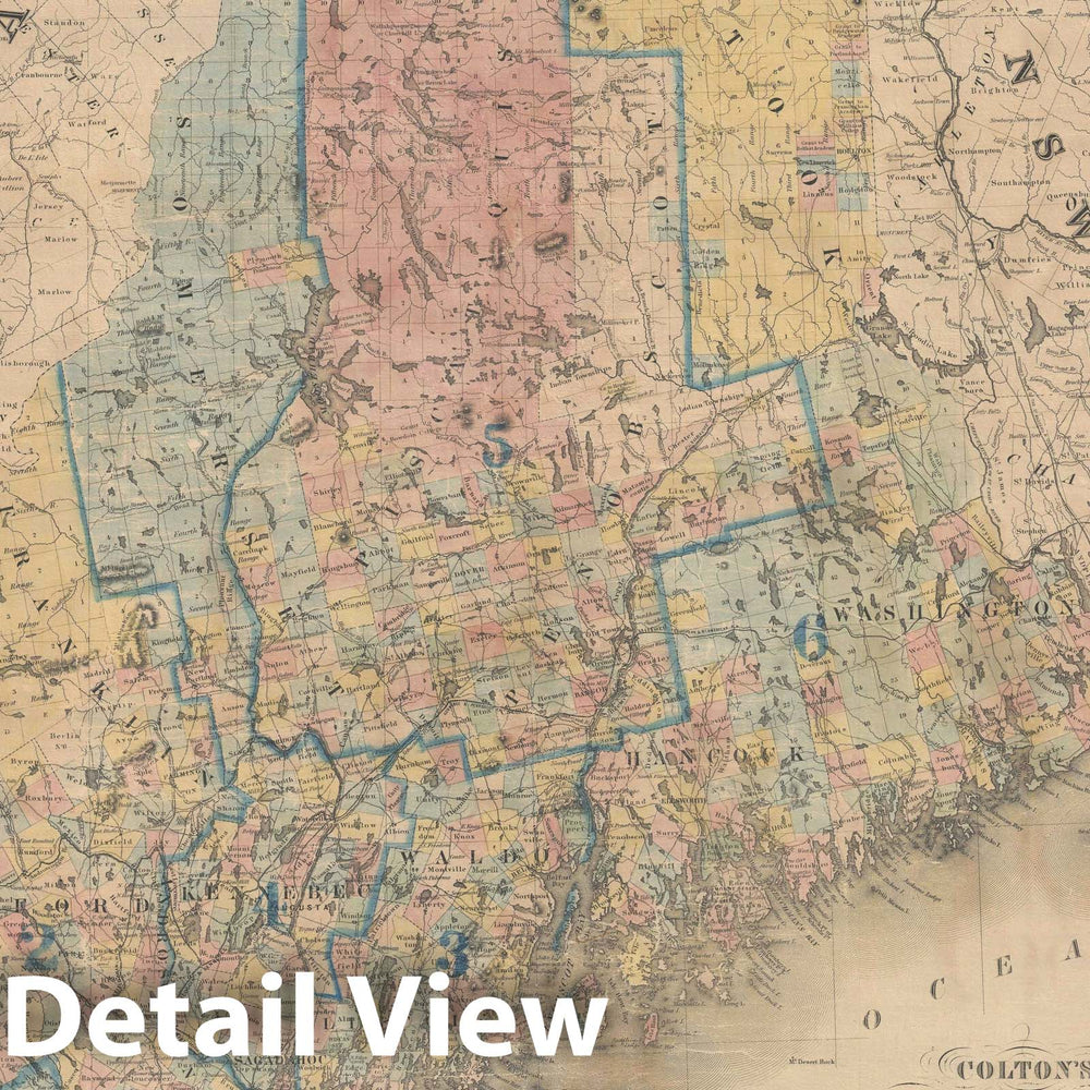 Historic Map : Maine, Colton, 1855, Vintage Wall Art