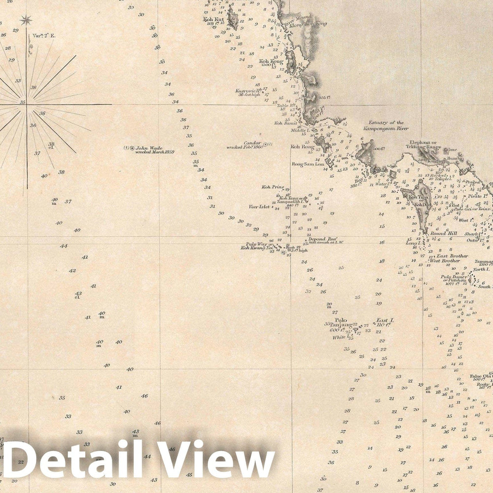 Historic Map : Nautical Chart The Gulf of Siam, 1858, Vintage Wall Art