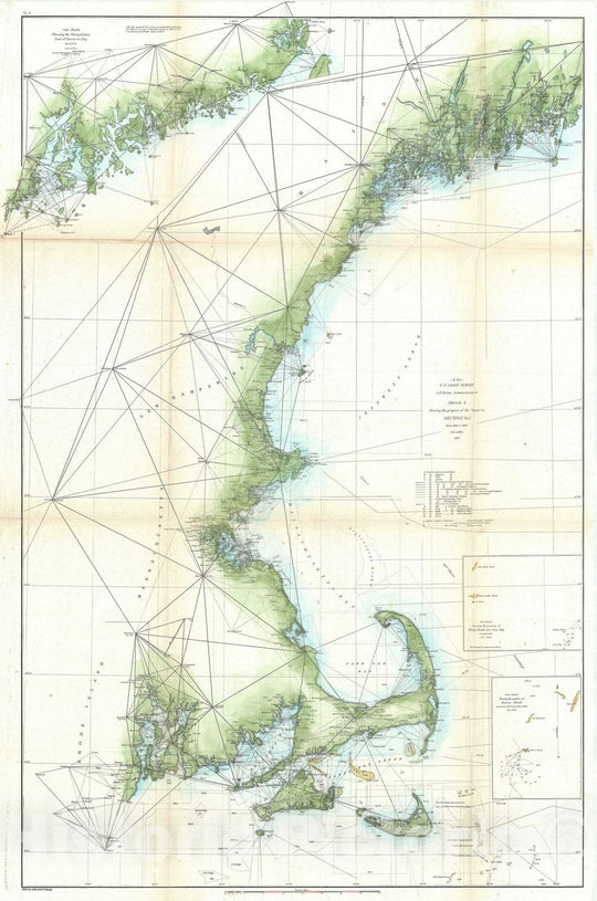 Historic Map : The New England Coast from Connecticut to Maine, U.S. Coast Survey, 1860, Vintage Wall Art