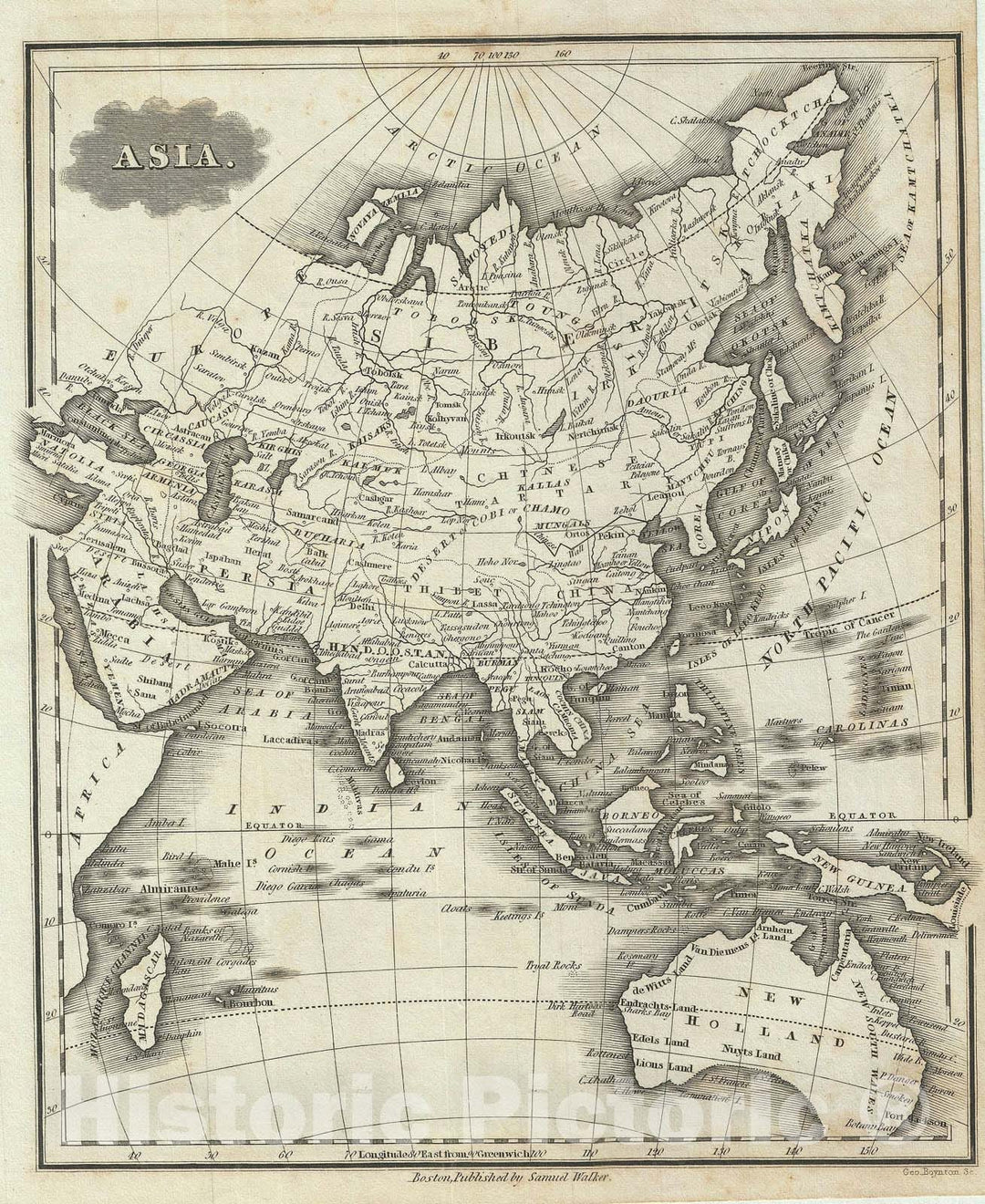 Historic Map : Asia, Malte-Brun, 1828, Vintage Wall Art