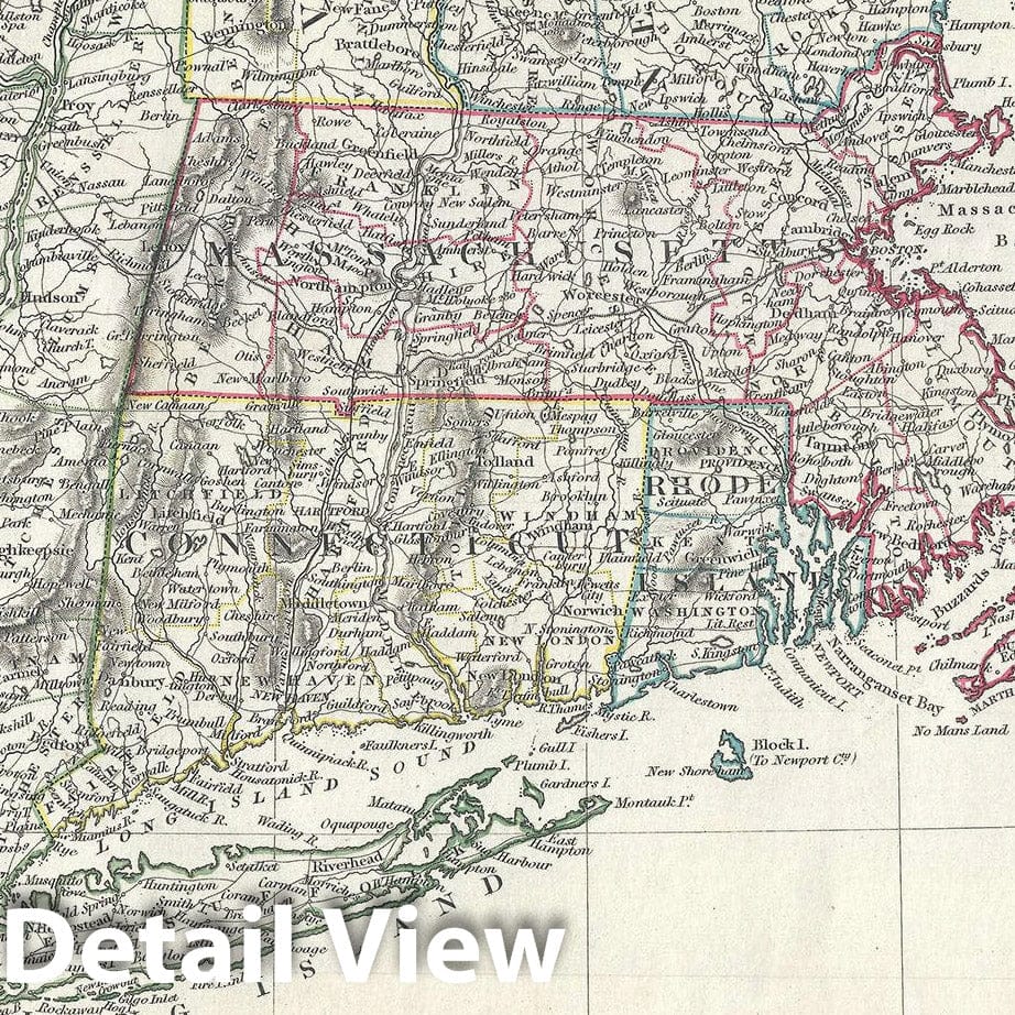 Historic Map : New England, New York and New Jersey, S.D.U.K, 1832, Vintage Wall Art