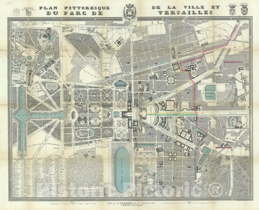 Historic Map : Plan of Versailles, France, Logerot, 1854, Vintage Wall Art