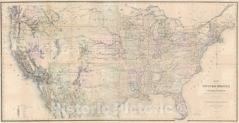 Historic Map : The United States w/ Mineral Deposits, General Land Office, 1867, Vintage Wall Art