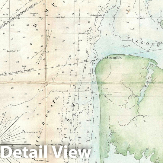 Historic Map : Nautical Chart Hampton Roads, Virginia, U.S. Coast Survey, 1857, Vintage Wall Art