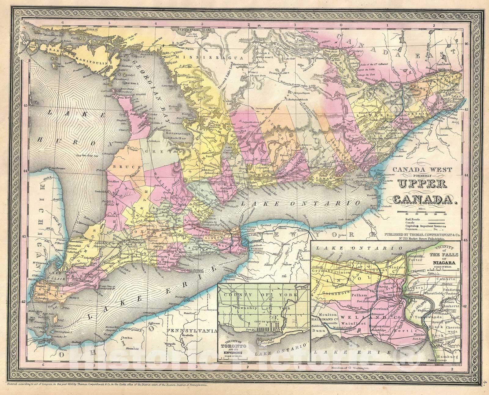 Historic Map : Ontario, Upper Canada or Canada West, Mitchell, 1854, Vintage Wall Art