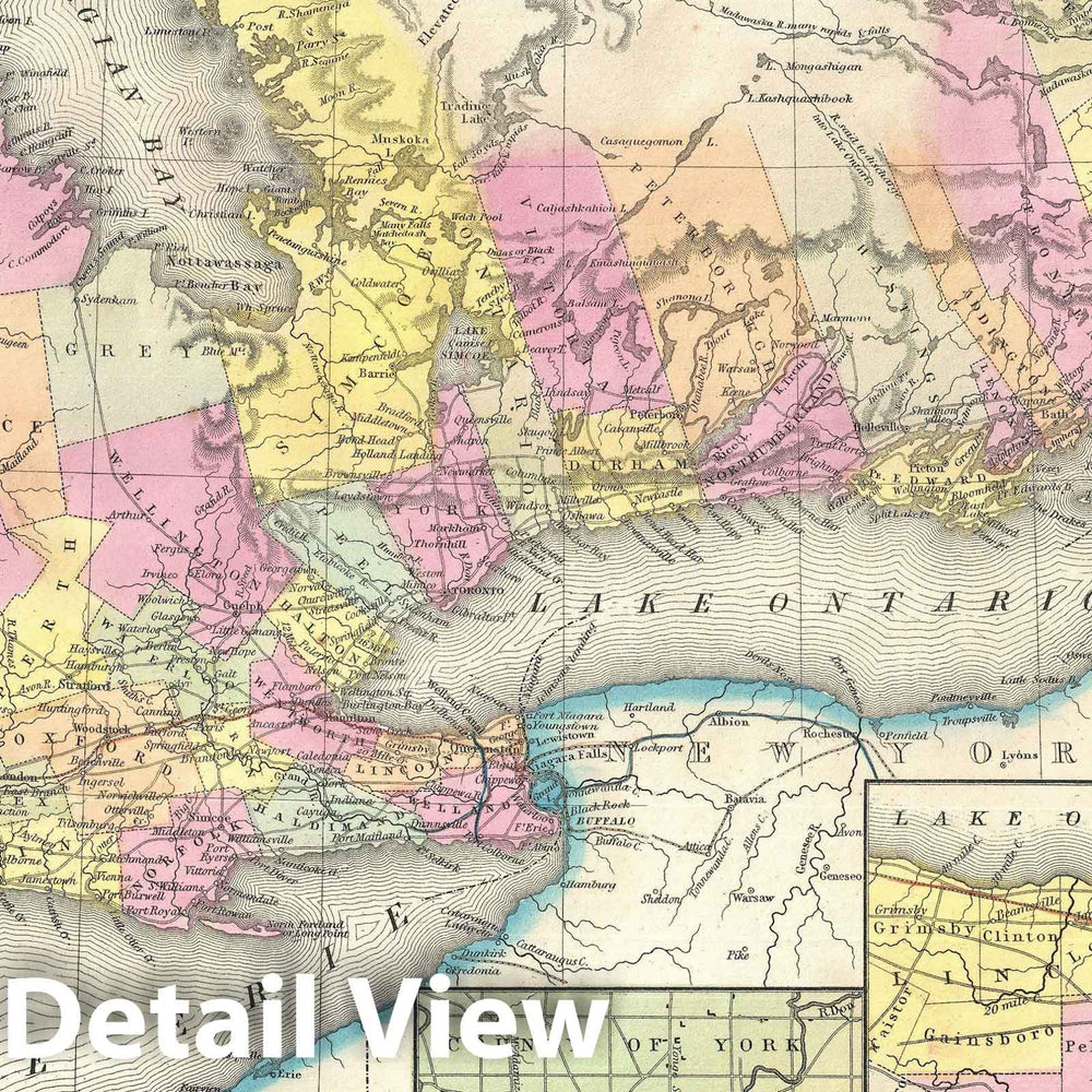 Historic Map : Ontario, Upper Canada or Canada West, Mitchell, 1854, Vintage Wall Art