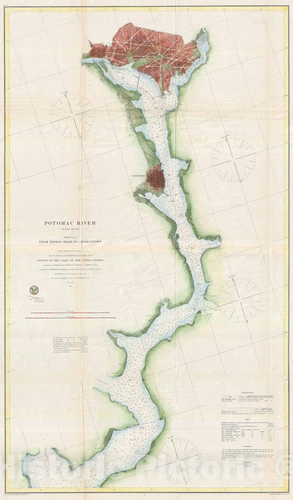 Historic Map : Washington D.C., Alexandria, and The Potomac River, U.S. Coast Survey, 1864, Vintage Wall Art