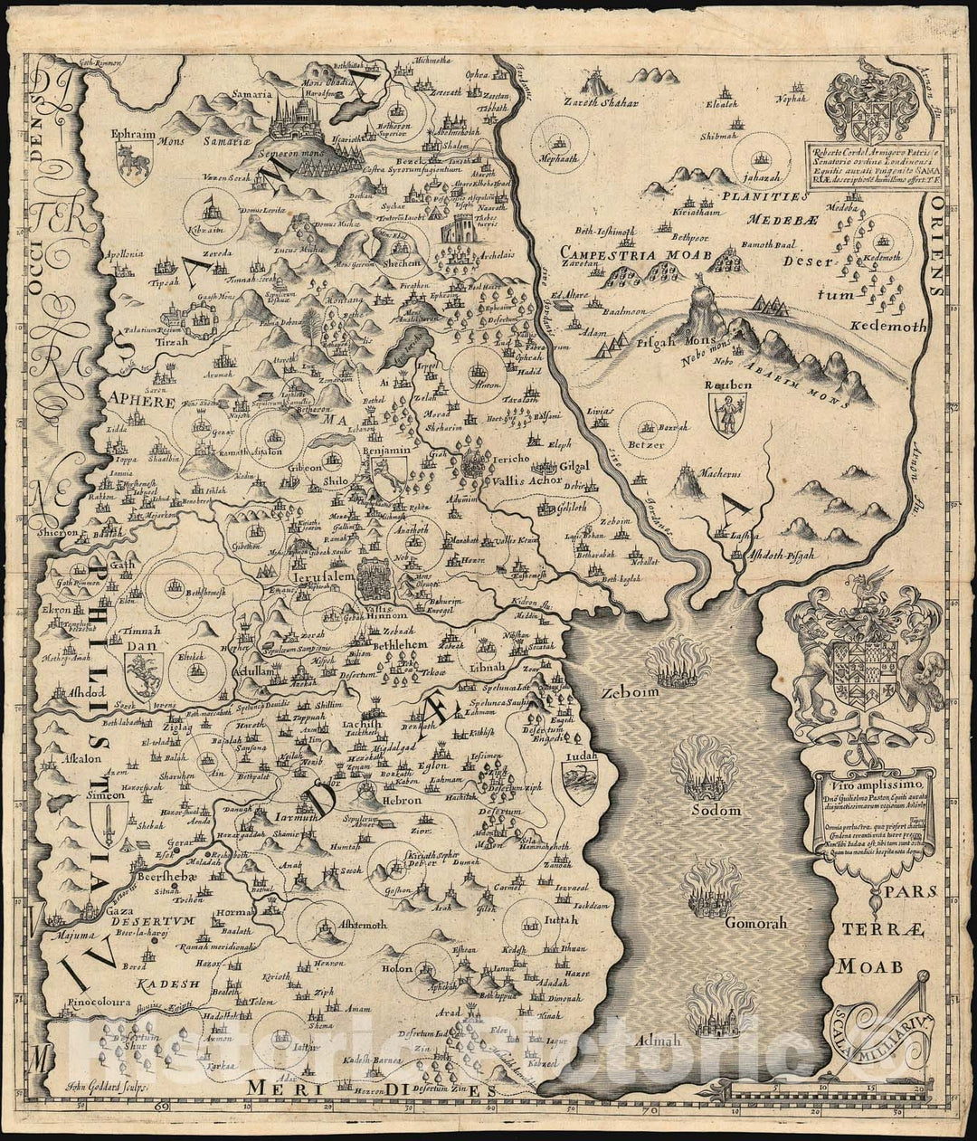 Historic Map : Judaea and The Dead Sea, Fuller, 1650, Vintage Wall Art