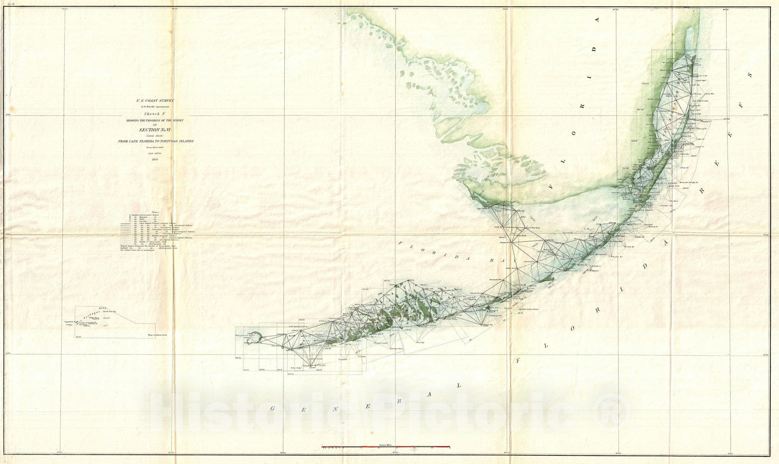 Historic Map : U.S. Coast Survey Triangulation Map of The Florida Keys, 1859, Vintage Wall Art